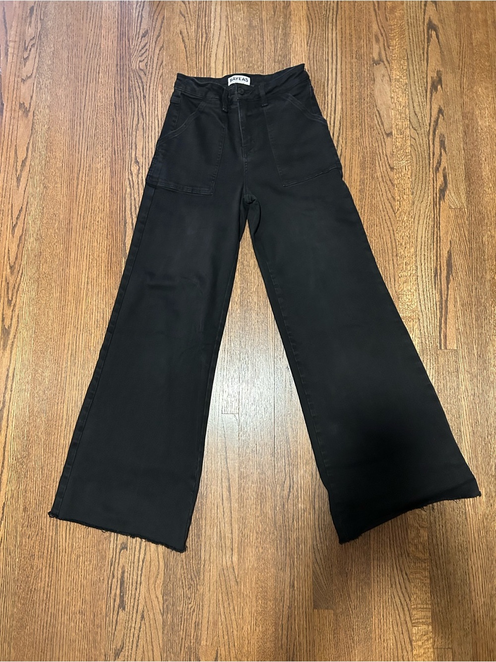 BAYEAS Black High Rise Wide Leg Raw Hem Jeans Size 25 Full Length